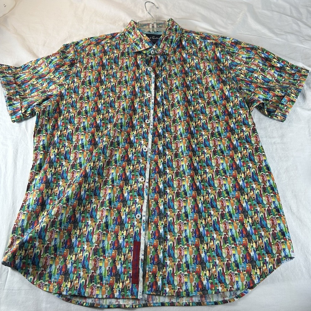 ROBERT GRAHAM Shirt Mens 2XL Multi Color Bottle Print Modern Americana Rare XXL